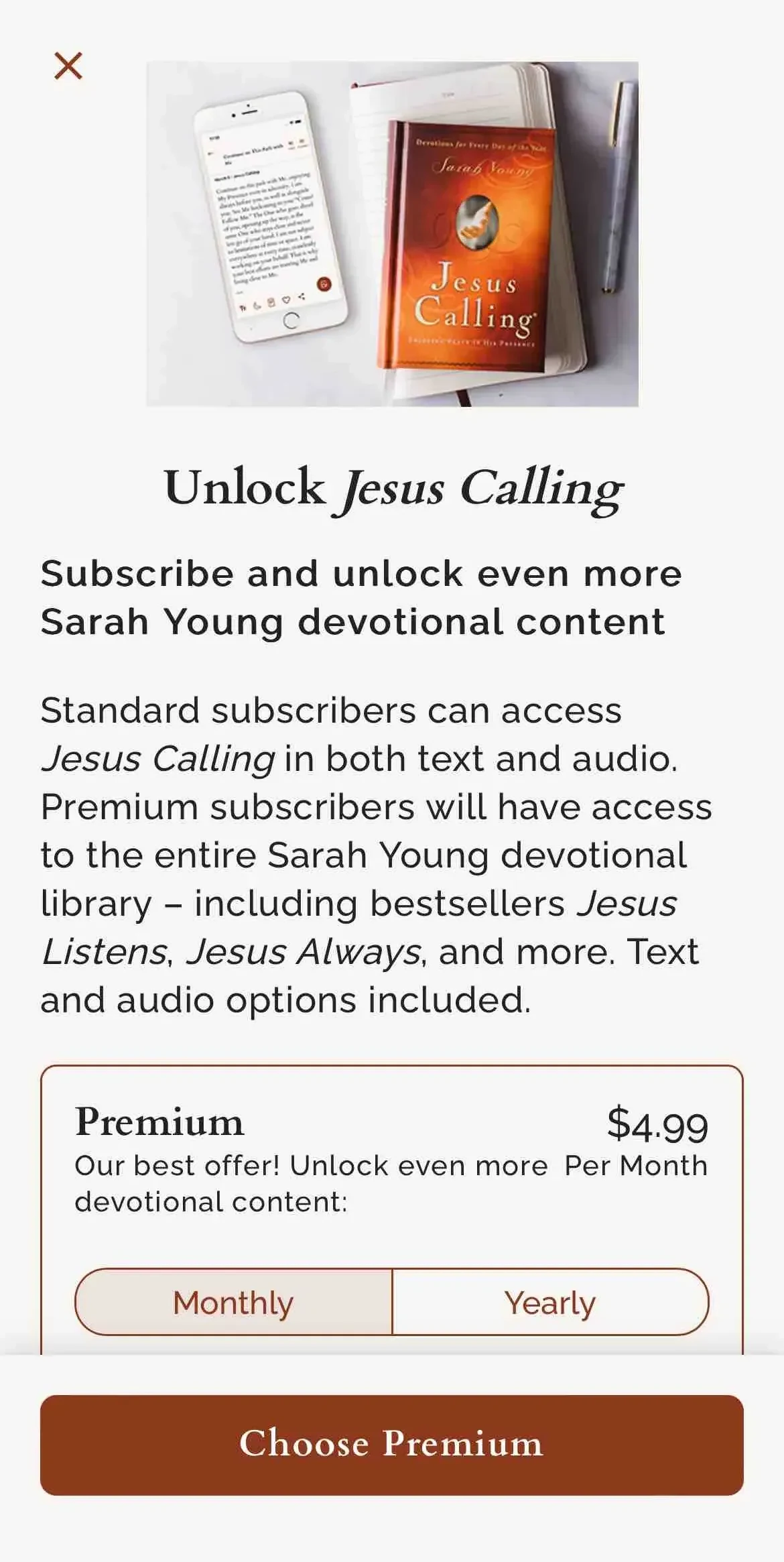 Jesus Calling Devotional paywall screen