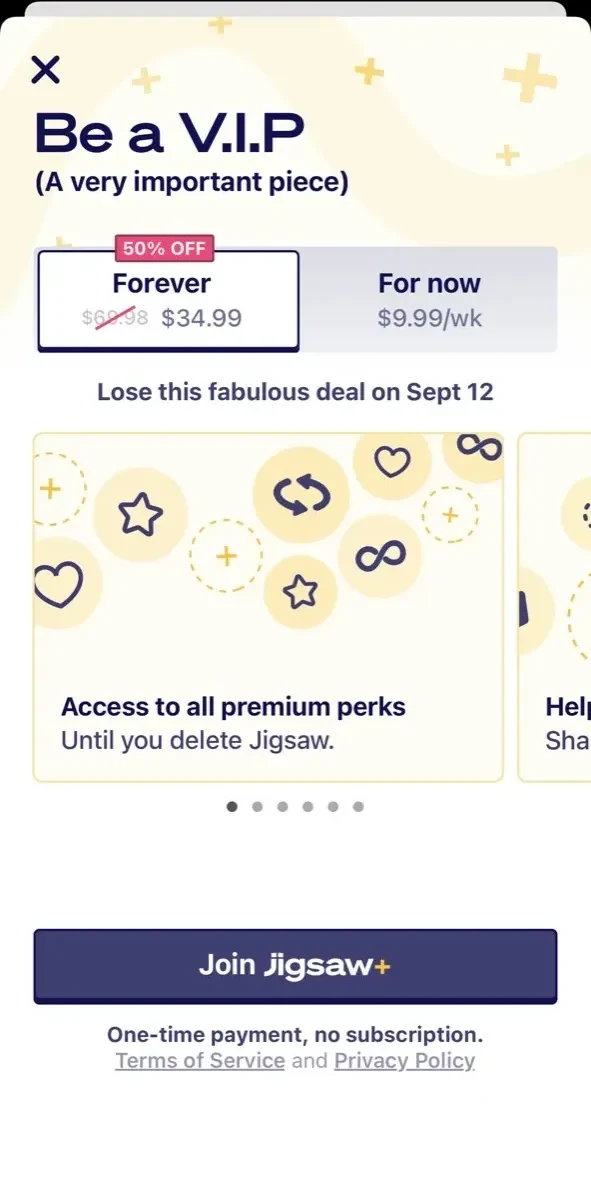 Jigsaw paywall screen