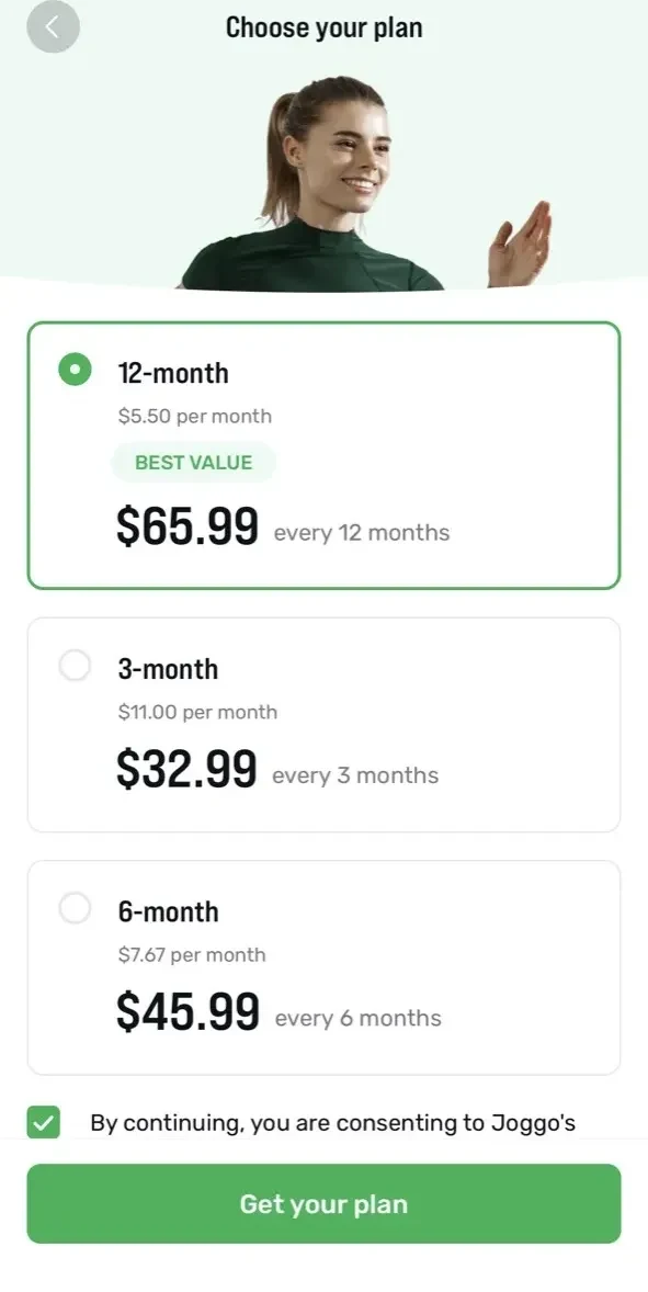 Joggo paywall screen