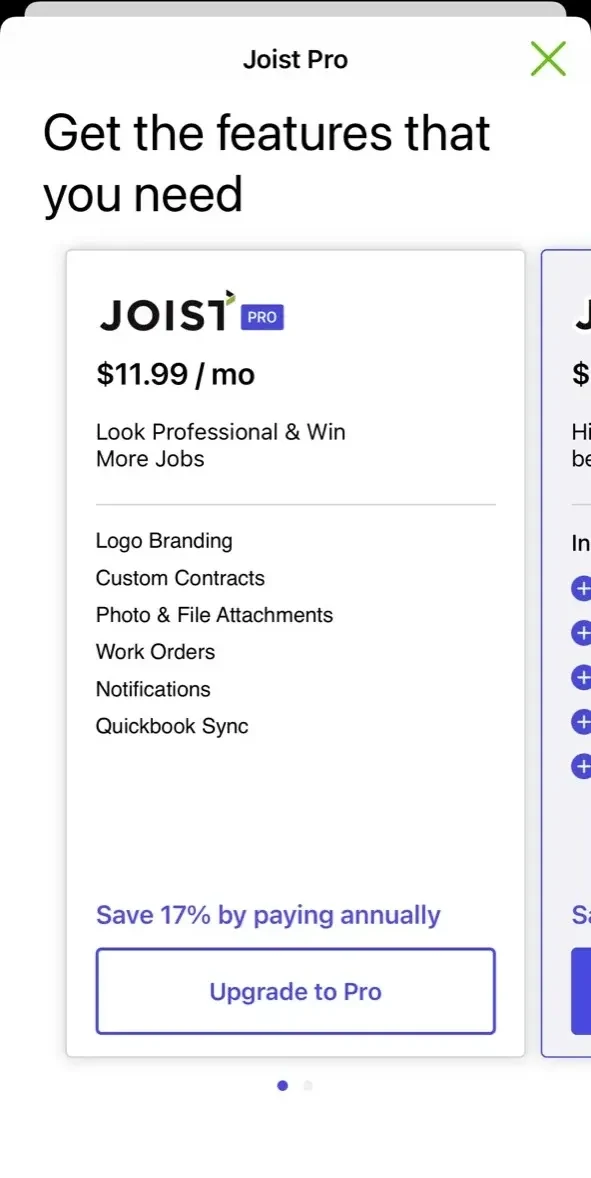 Joist App paywall screen