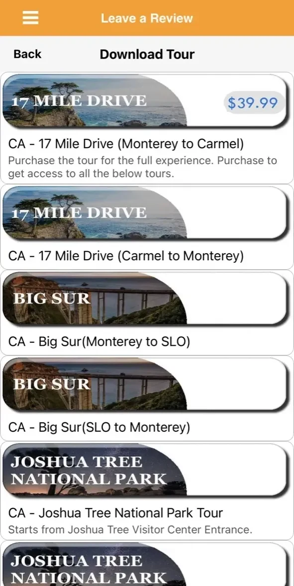 Joshua Tree Audio Tour Guide paywall screen