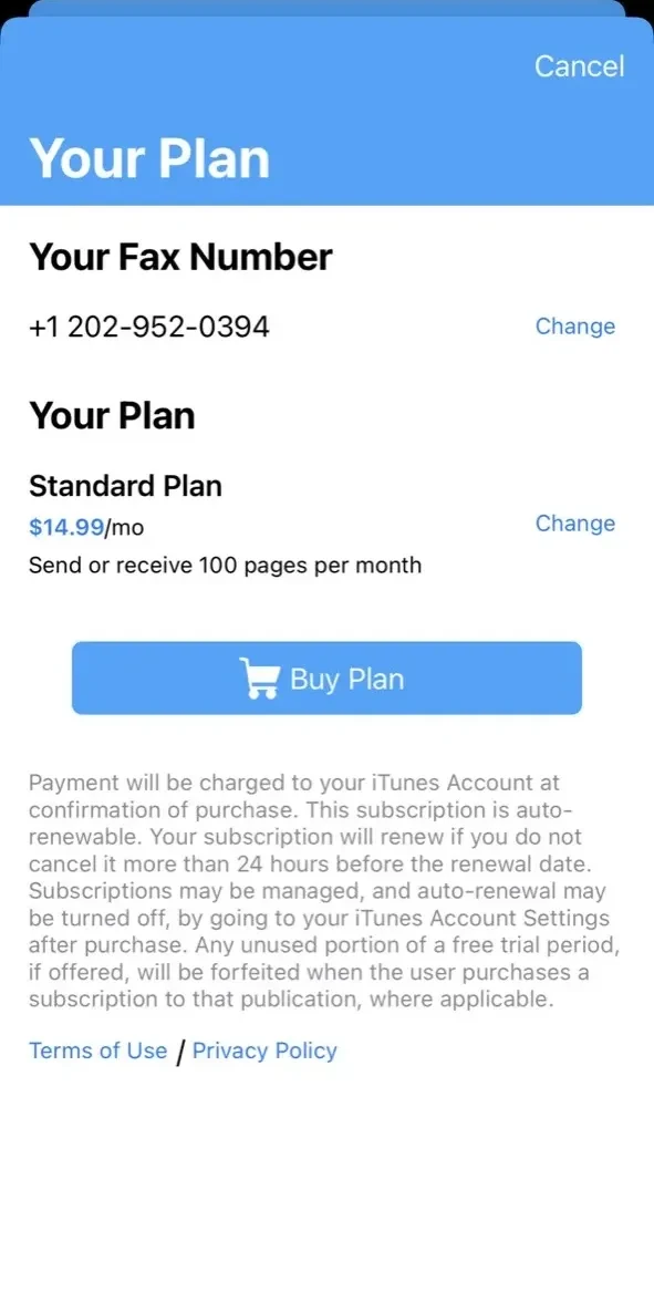 JotNot Fax paywall screen