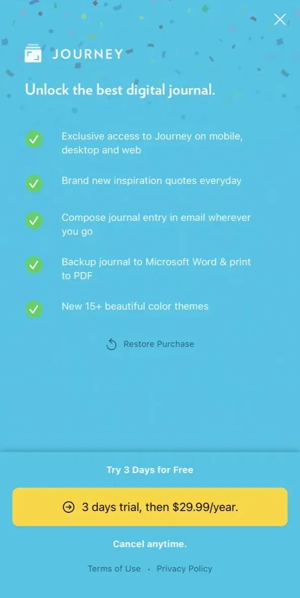 Journey paywall screen
