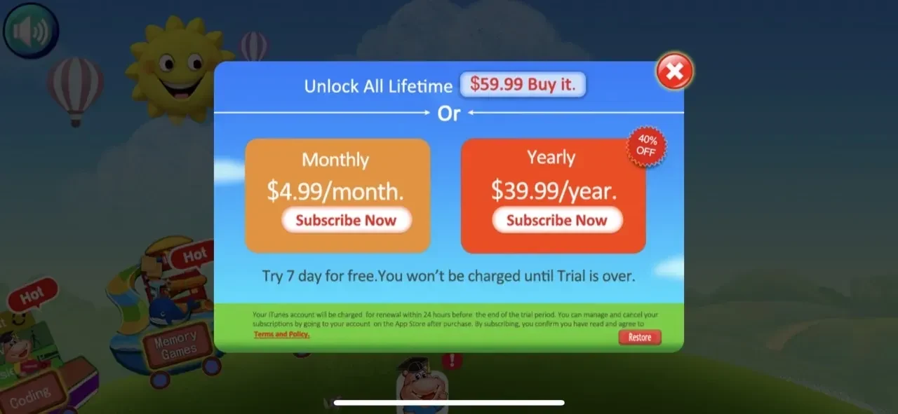 Joyland paywall screen