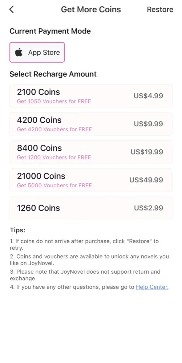 JoyNovel paywall screen