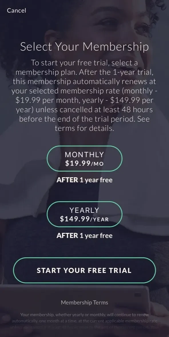 JRNY® paywall screen