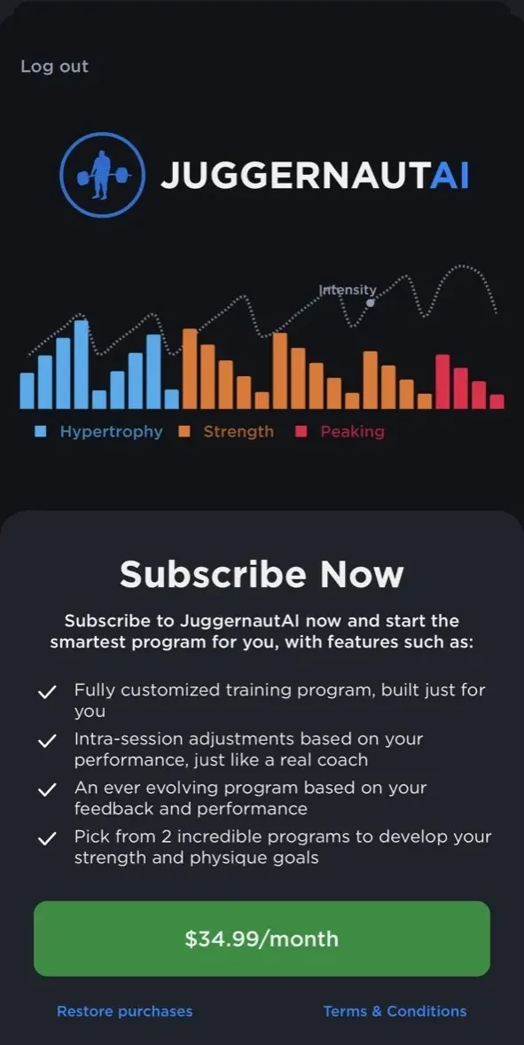 JuggernautAI paywall screen