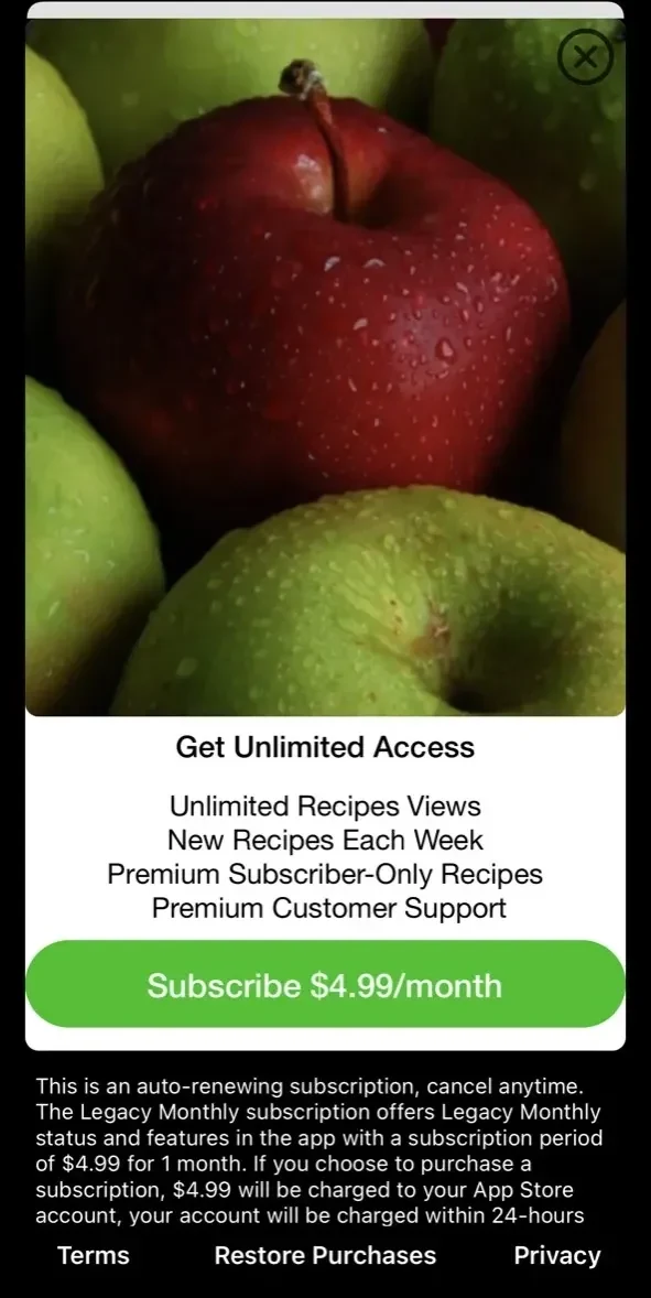 Juicing Recipes paywall screen