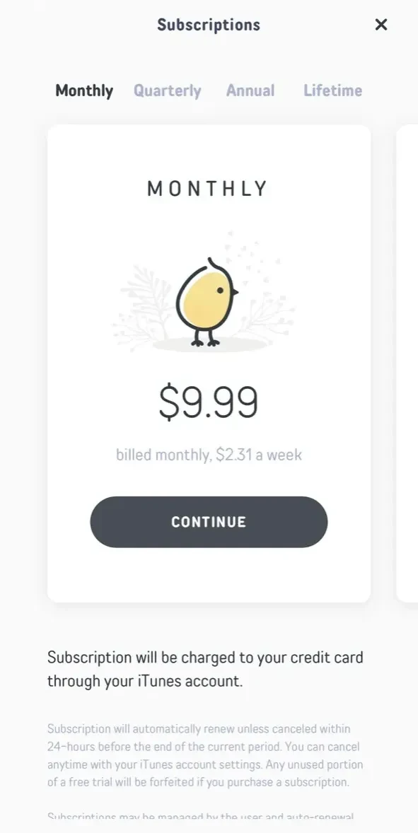 Just Hatched paywall screen