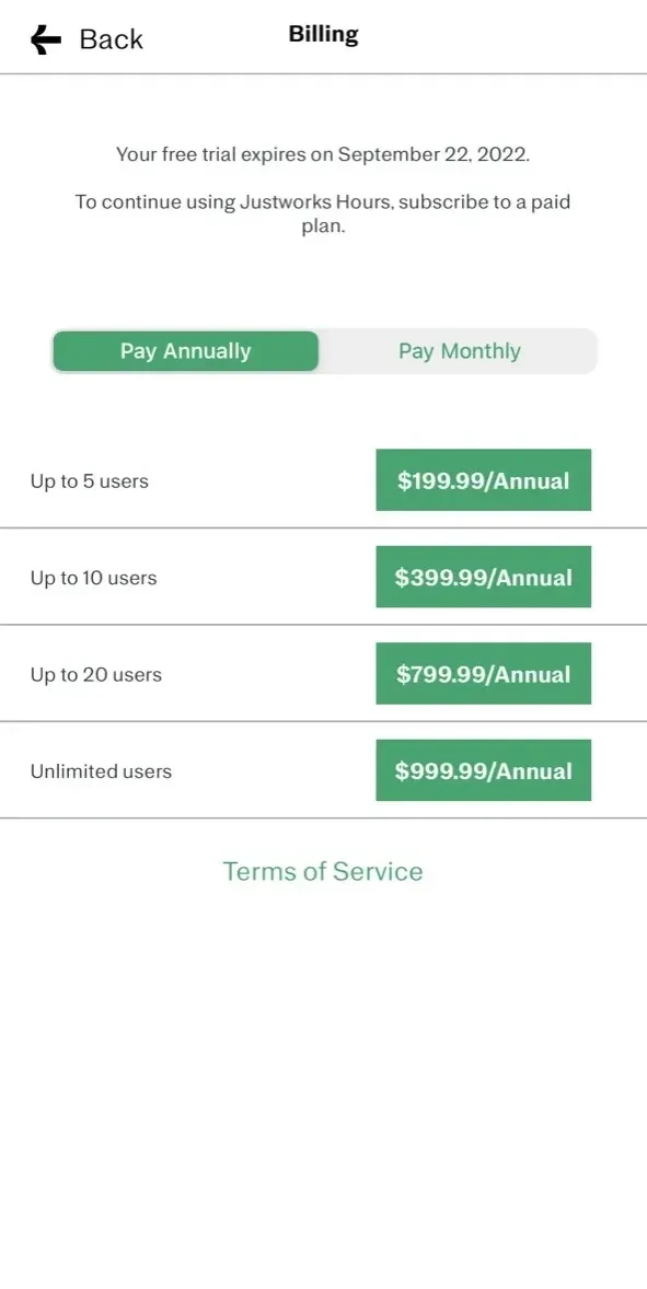 Justworks Time Tracking paywall screen