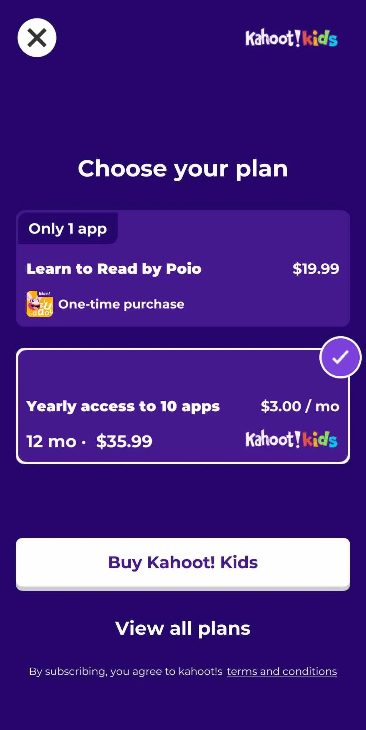 Kahoot paywall screen