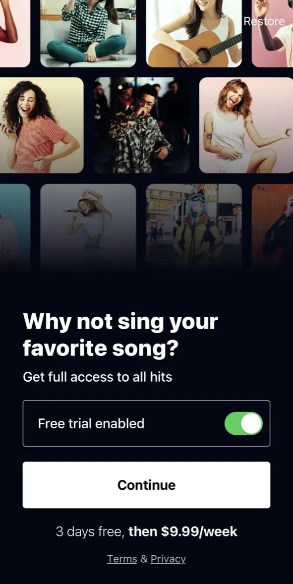 Karaoke Songs paywall screen