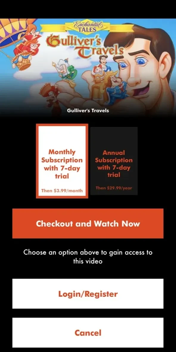 Kartoon Channel paywall screen