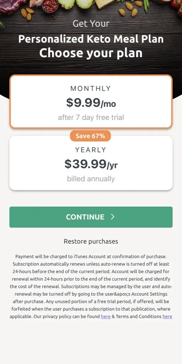 Keto Diet App paywall screen