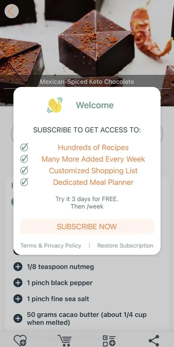 Keto Diet Recipes Pro Low paywall screen