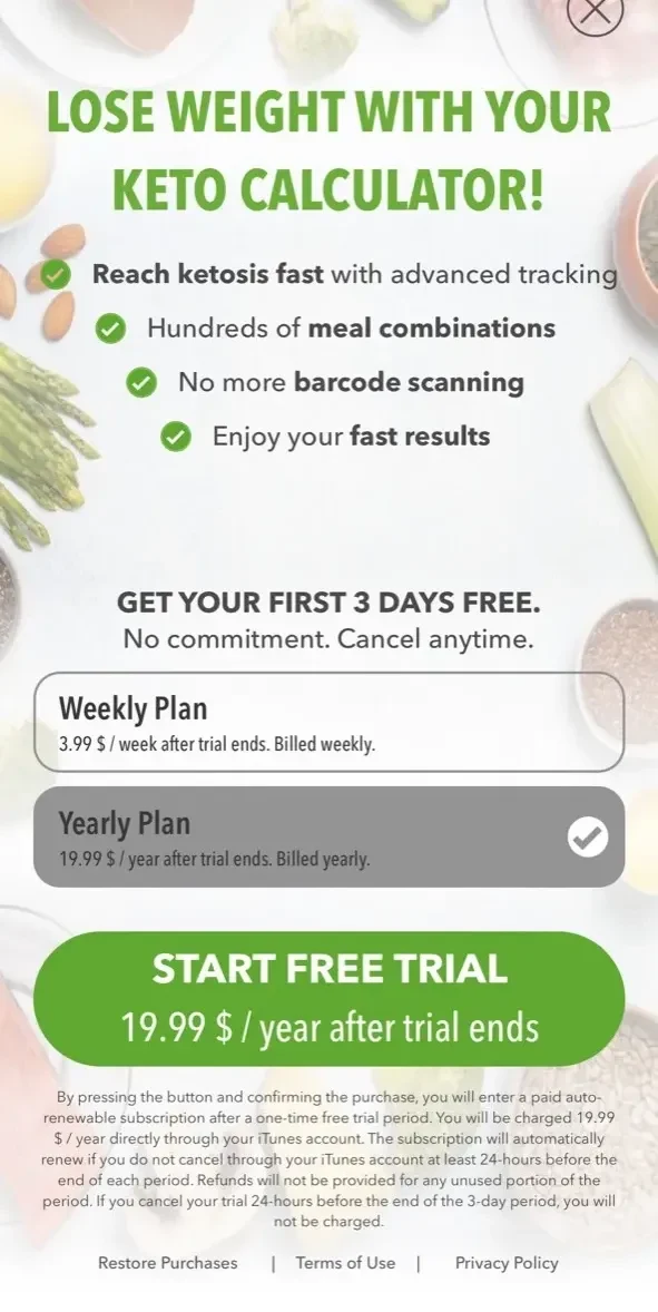 Keto paywall screen