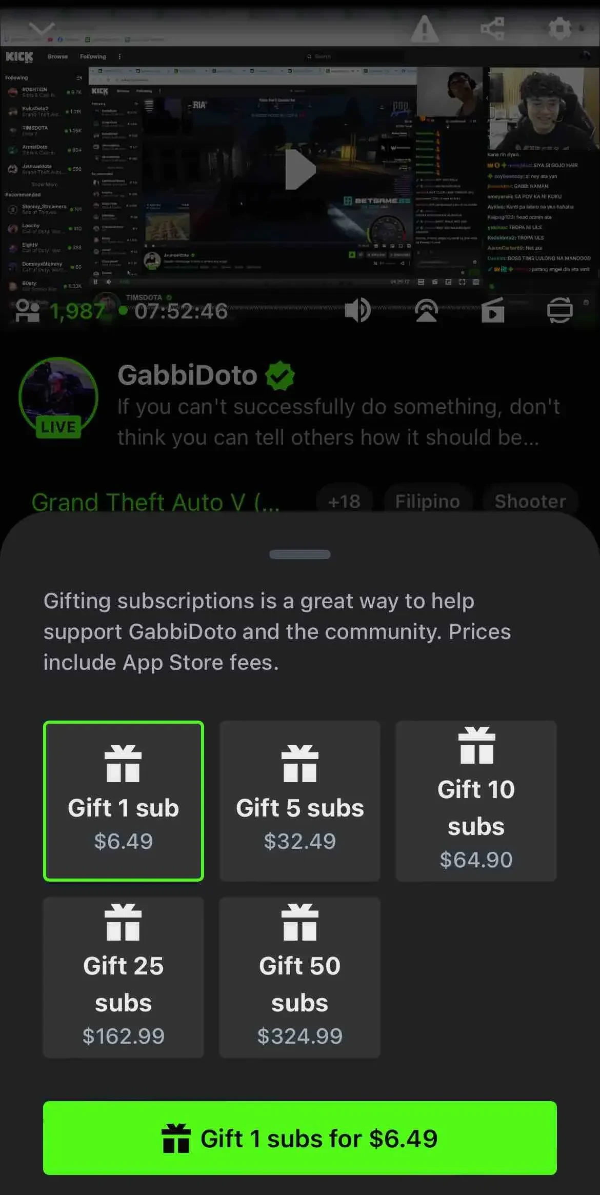 Kick paywall screen
