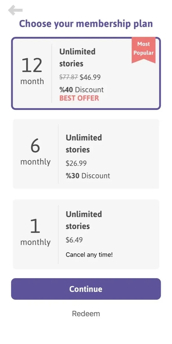 Kidly paywall screen