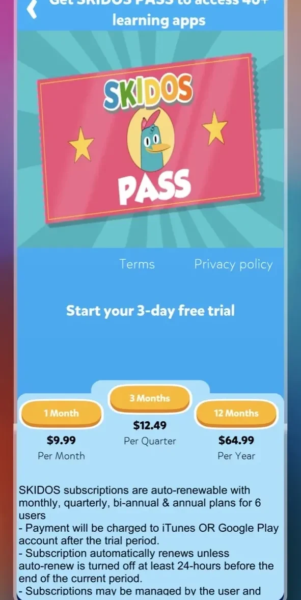 Kids Games for Color paywall screen