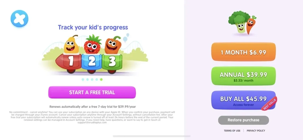 Kids Games paywall screen