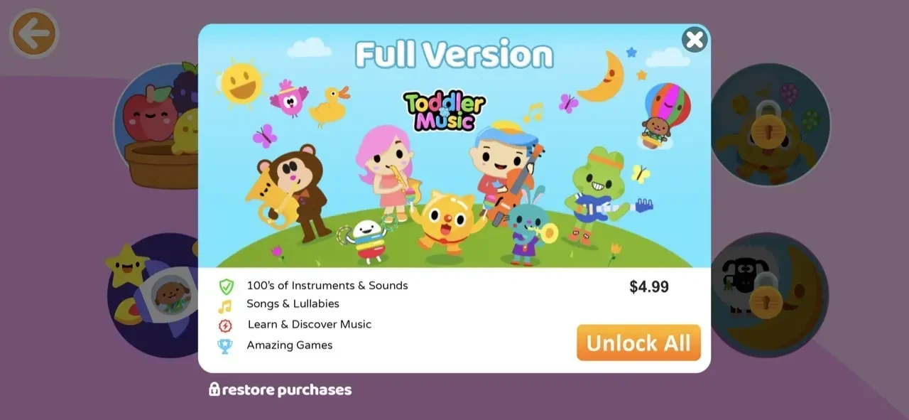 Kids Piano Fun paywall screen