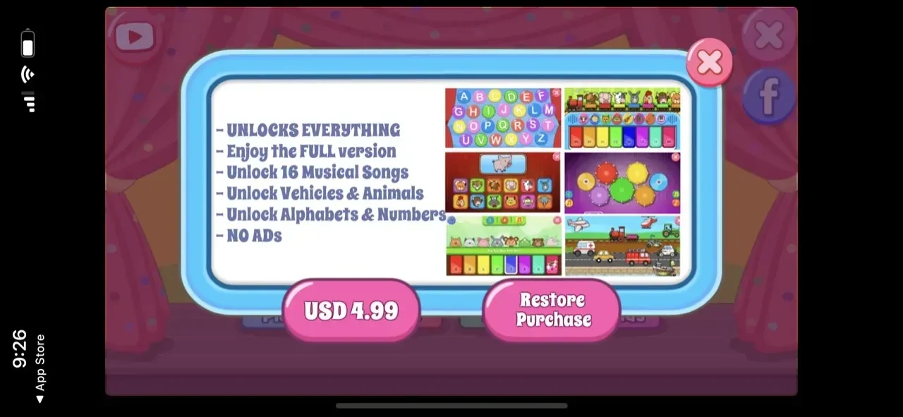 Kids Piano Games paywall screen