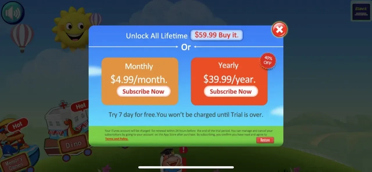 Kids Puzzle paywall screen