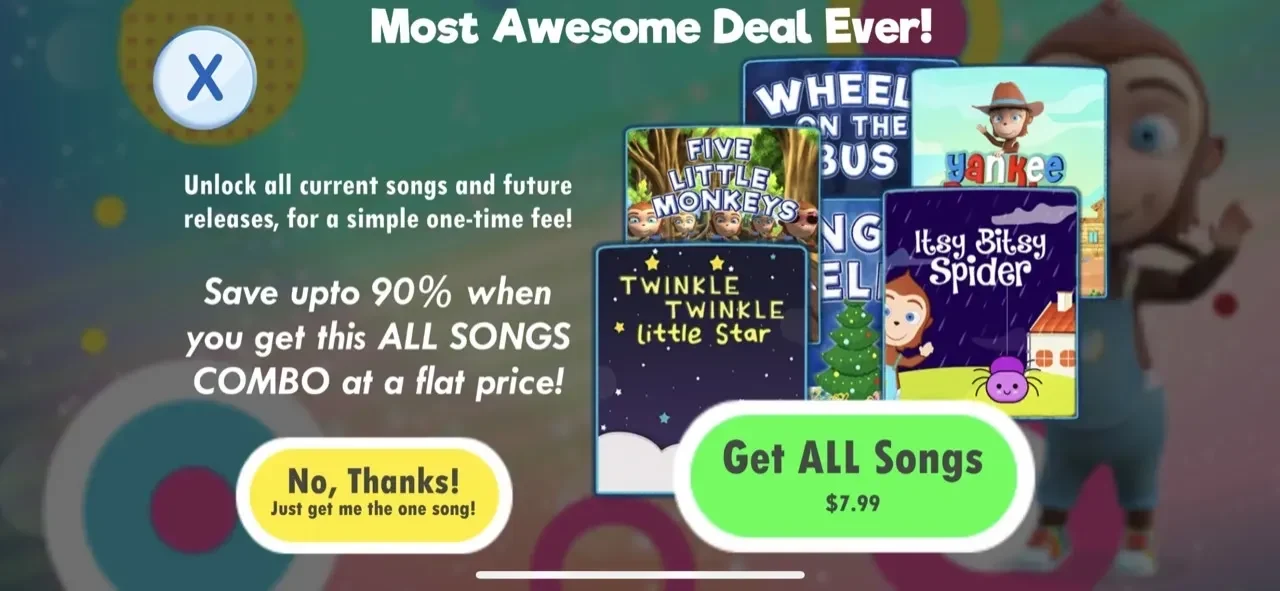 Kids Songs paywall screen