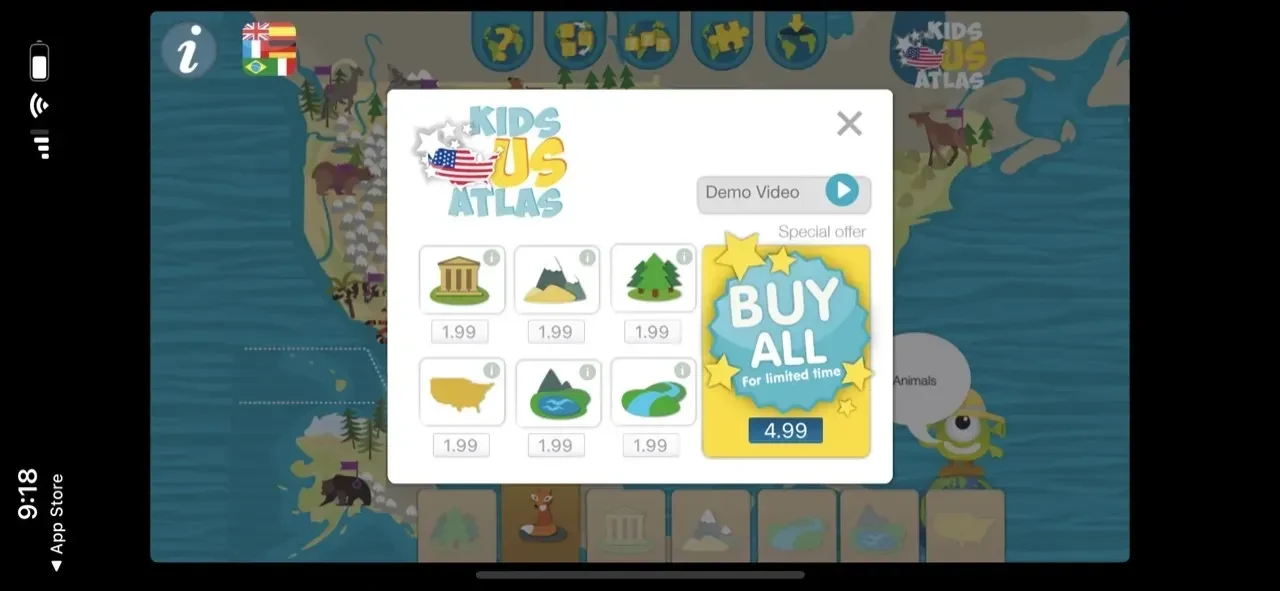 Kids US Atlas paywall screen