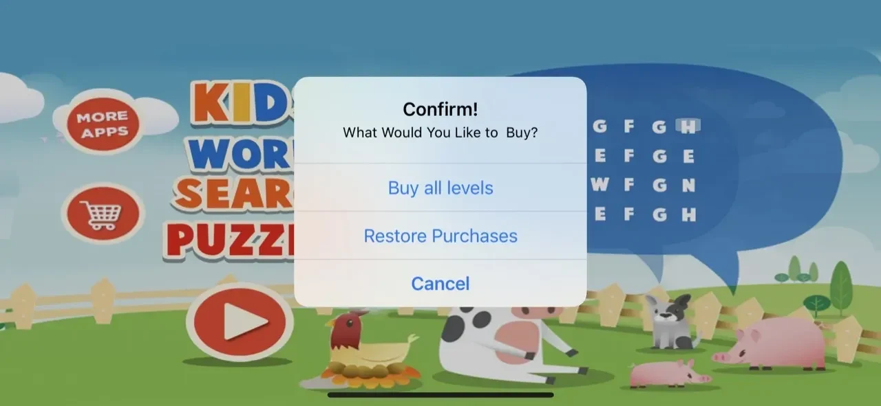 Kids Word Search Puzzles paywall screen