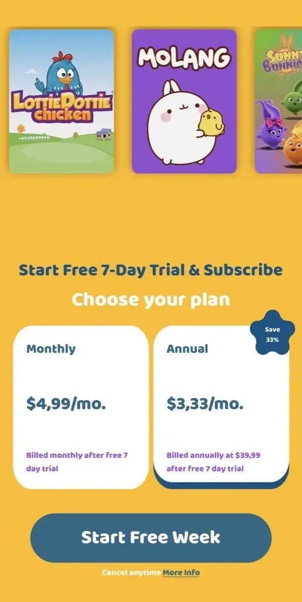 KidsBeeTV paywall screen