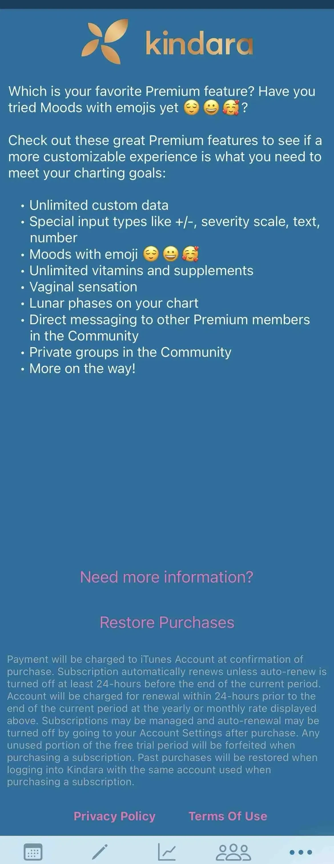Kindara paywall screen