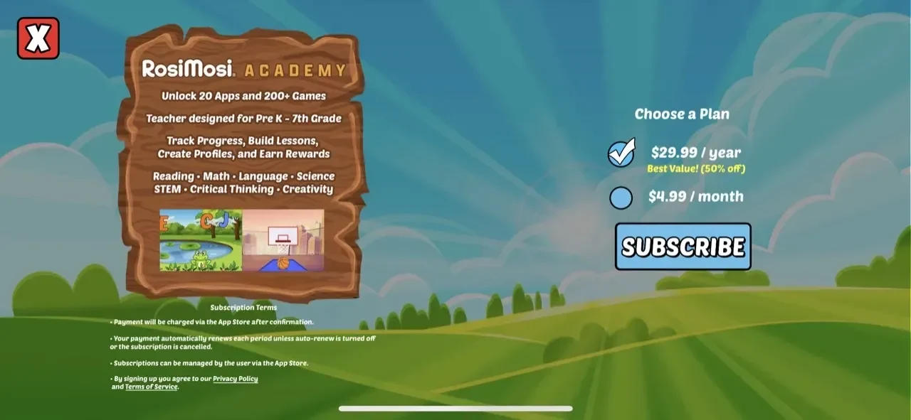 Kindergarten paywall screen