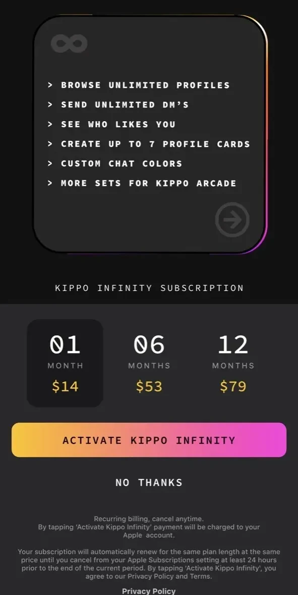 Kippo paywall screen