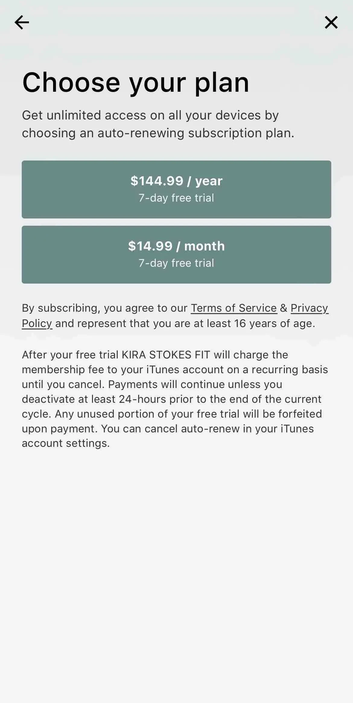 Kira Stokes FIit paywall screen