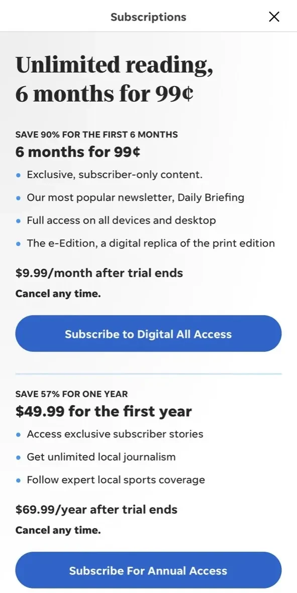 Kitsap Sun paywall screen