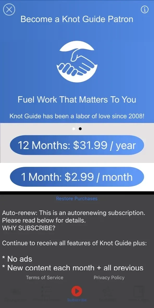 Knot Guide paywall screen