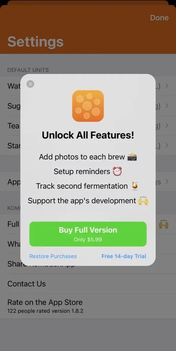 KombuchApp paywall screen