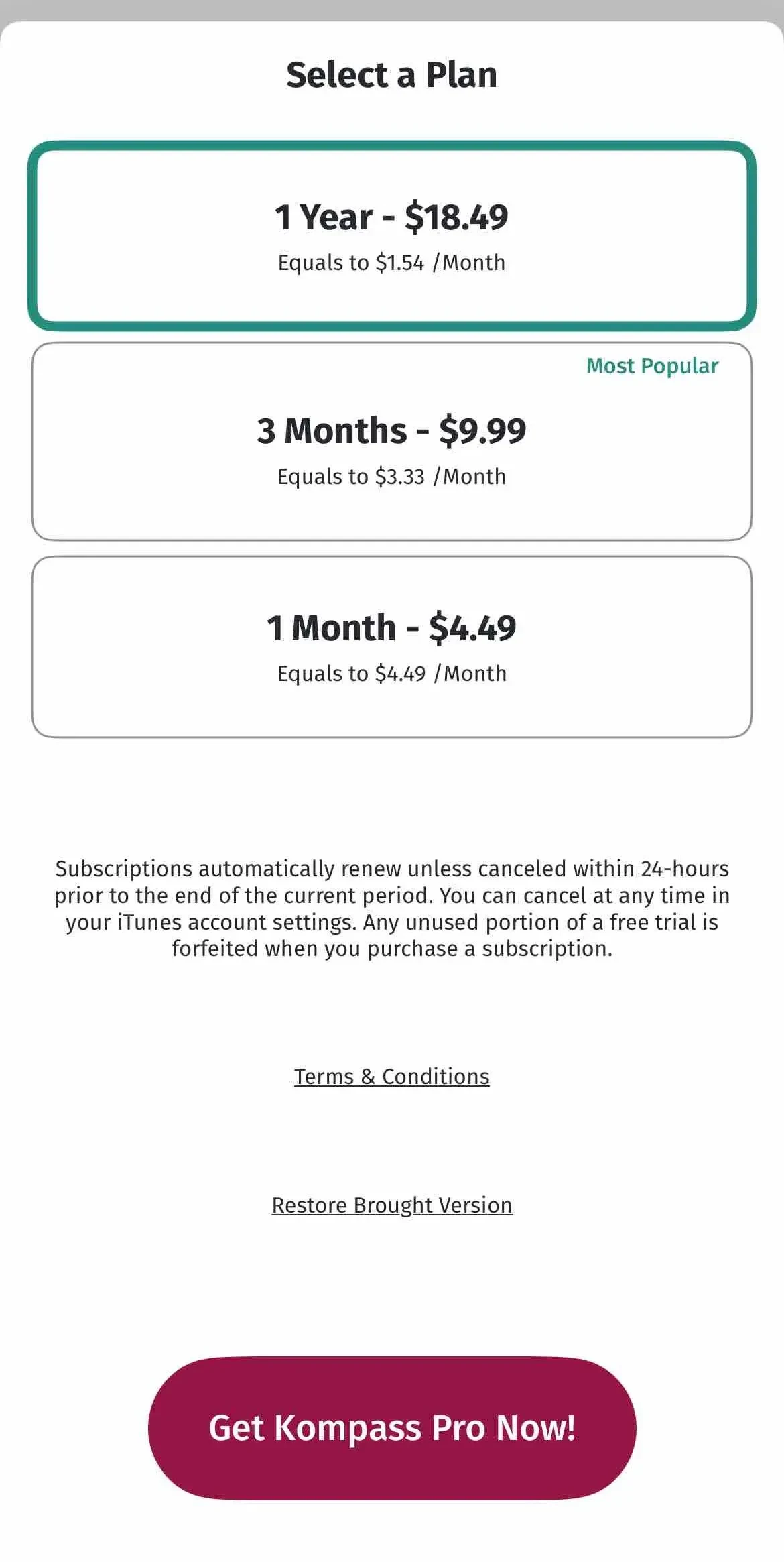 Kompass Outdoor paywall screen