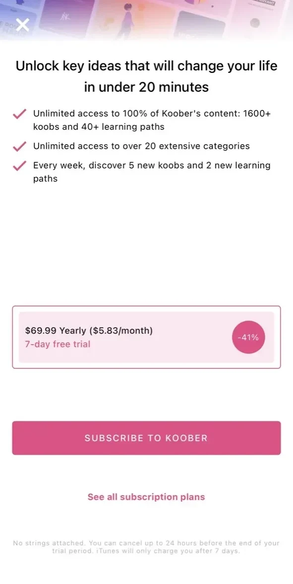 Koober paywall screen