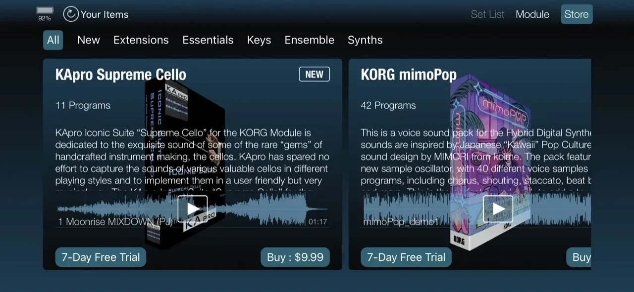 Korg Module paywall screen