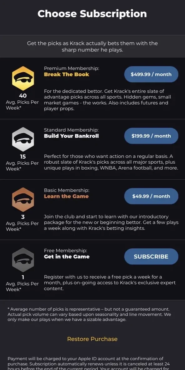 KrackWins paywall screen