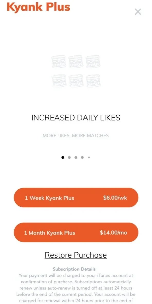 Kyank paywall screen