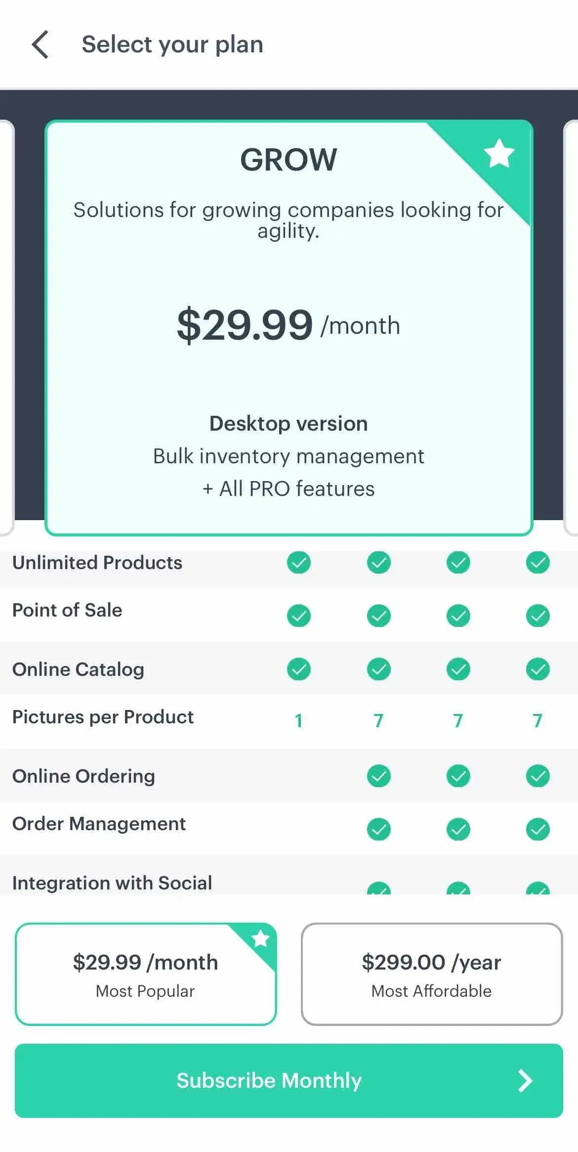Kyte POS paywall screen