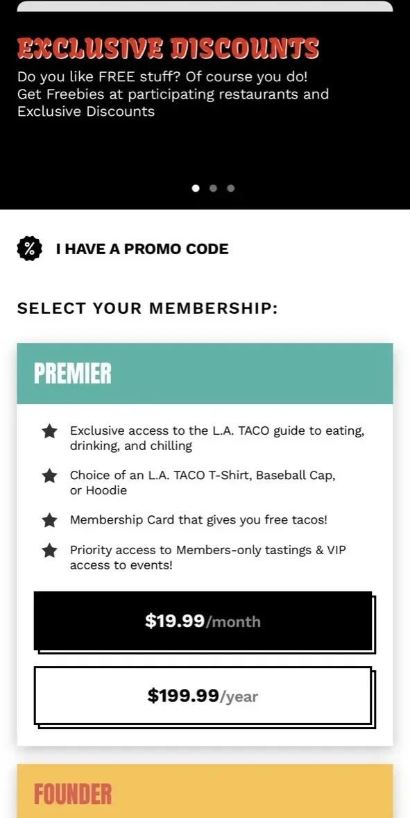 L.A. Taco paywall screen