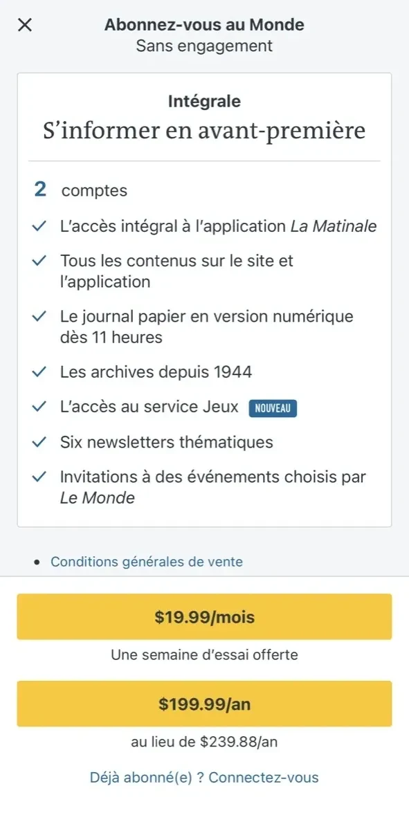 La Matinale du Monde paywall screen