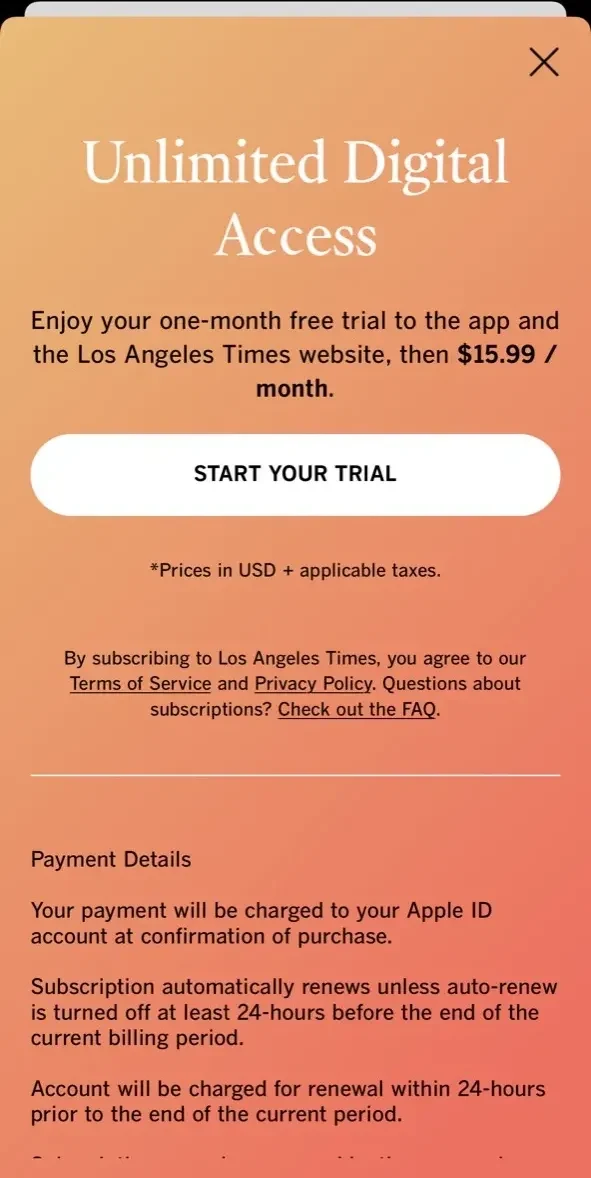 LA Times paywall screen