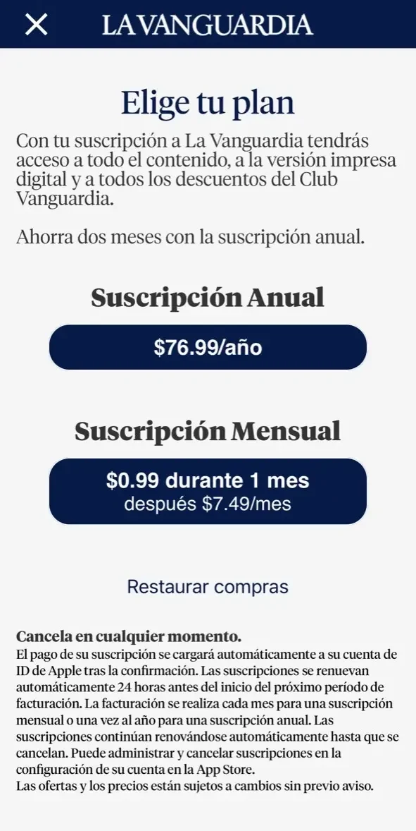 La Vanguardia paywall screen