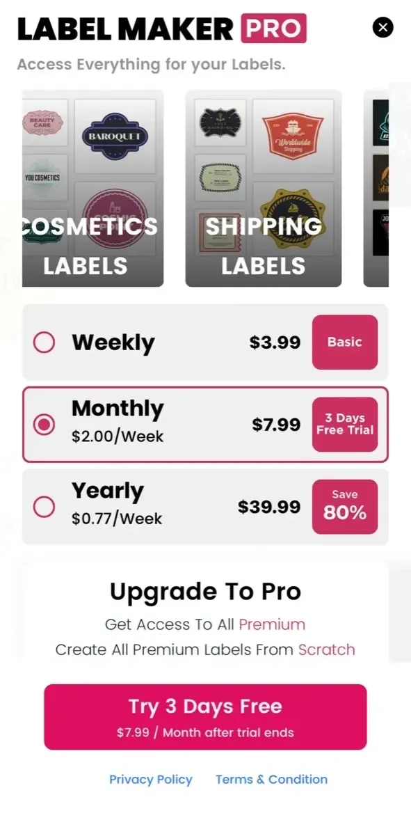 Label Maker Design paywall screen