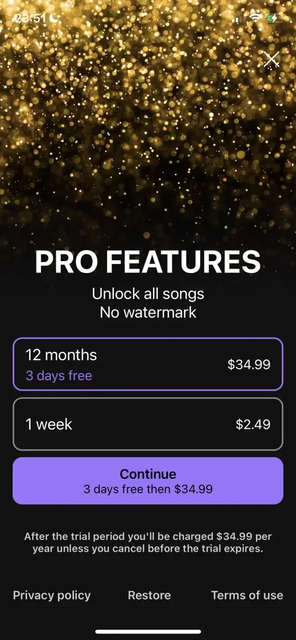 Lambada paywall screen
